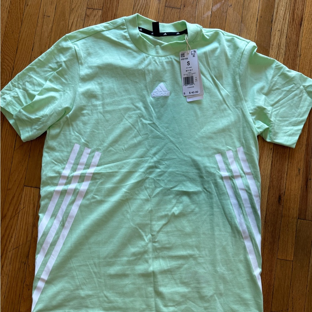 Adidas Men's Light Green Tee with White Accents